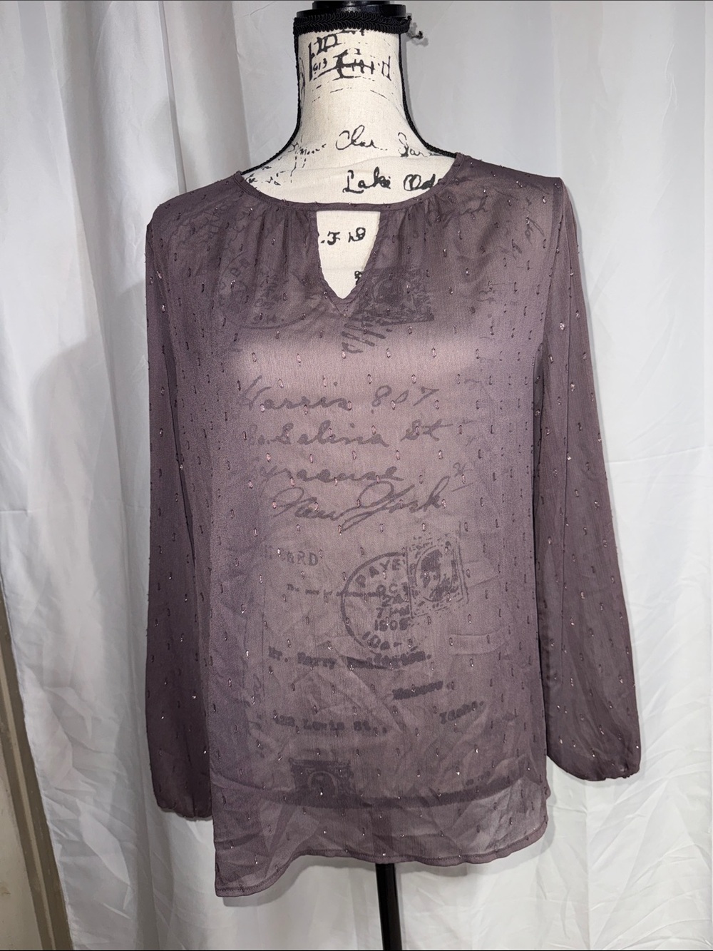 Maurices Plum Sheer Long-Sleeve Blouse